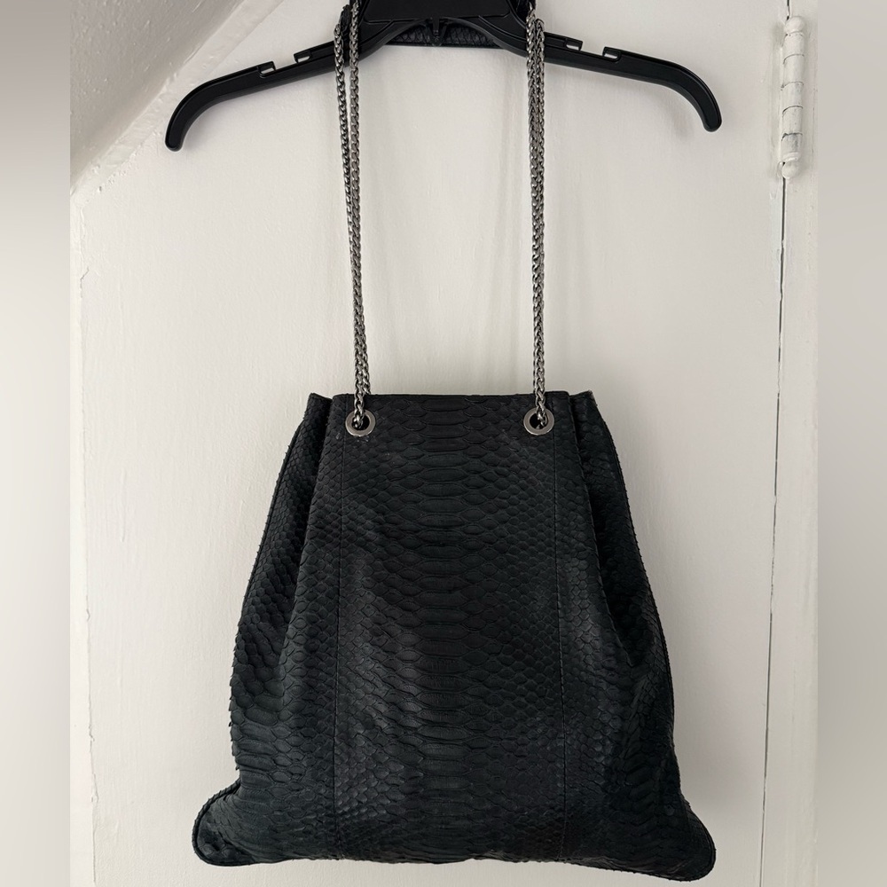 Devi Kroell Black Python Snakeskin Leather Should… - image 2